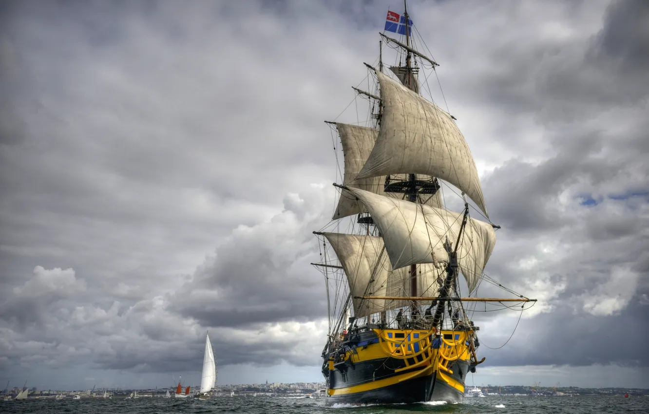 Photo wallpaper sea, sailboat, frigate, Grand Turk