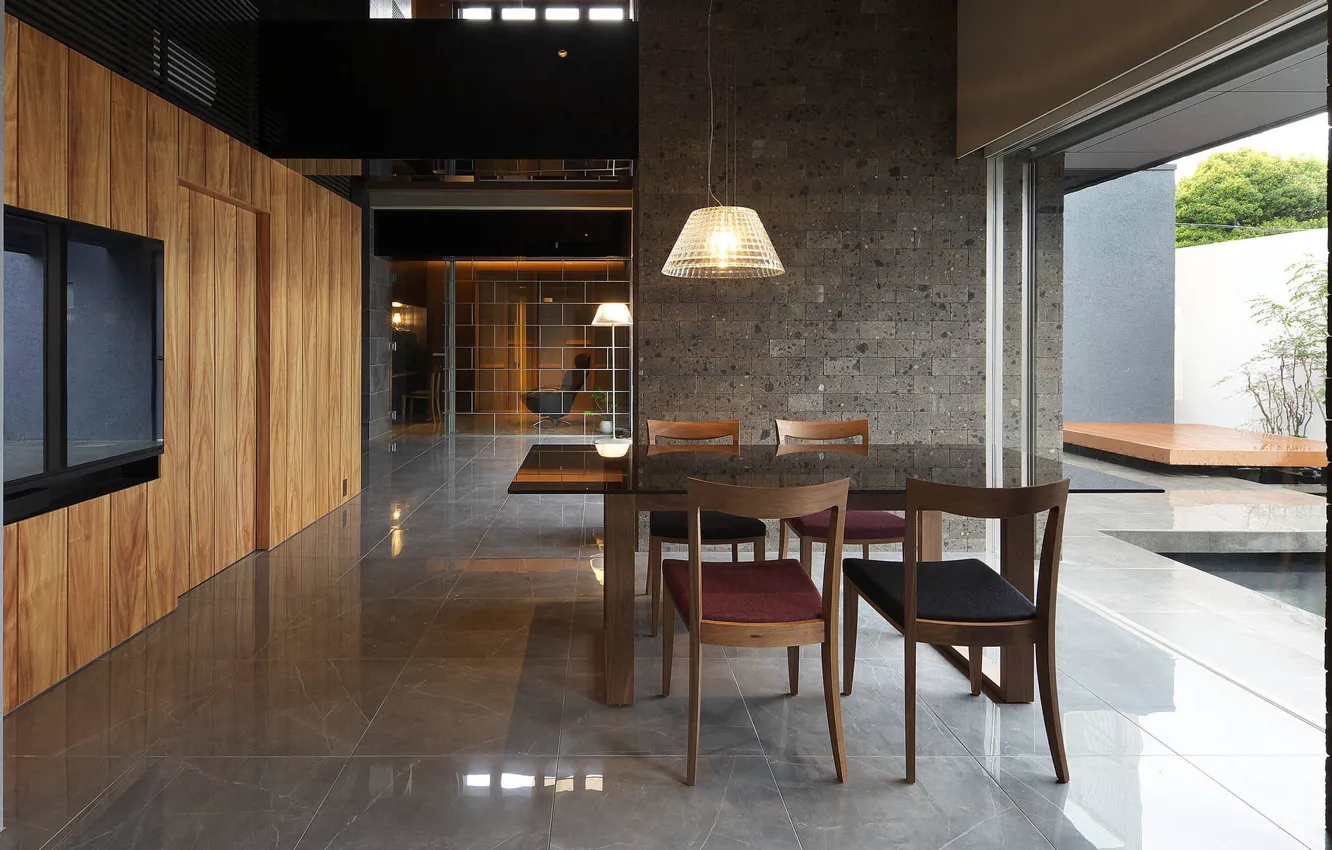 Photo wallpaper design, style, interior, dining room, House in Japan, Stone -tn Co., LTD, by Hiraoka Architects