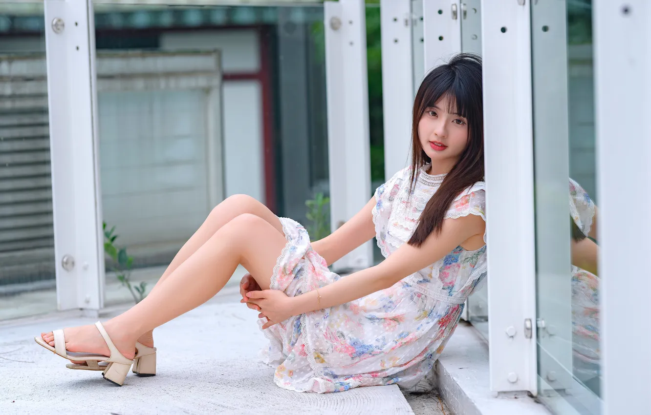 Photo wallpaper look, pose, model, portrait, makeup, dress, brunette, hairstyle