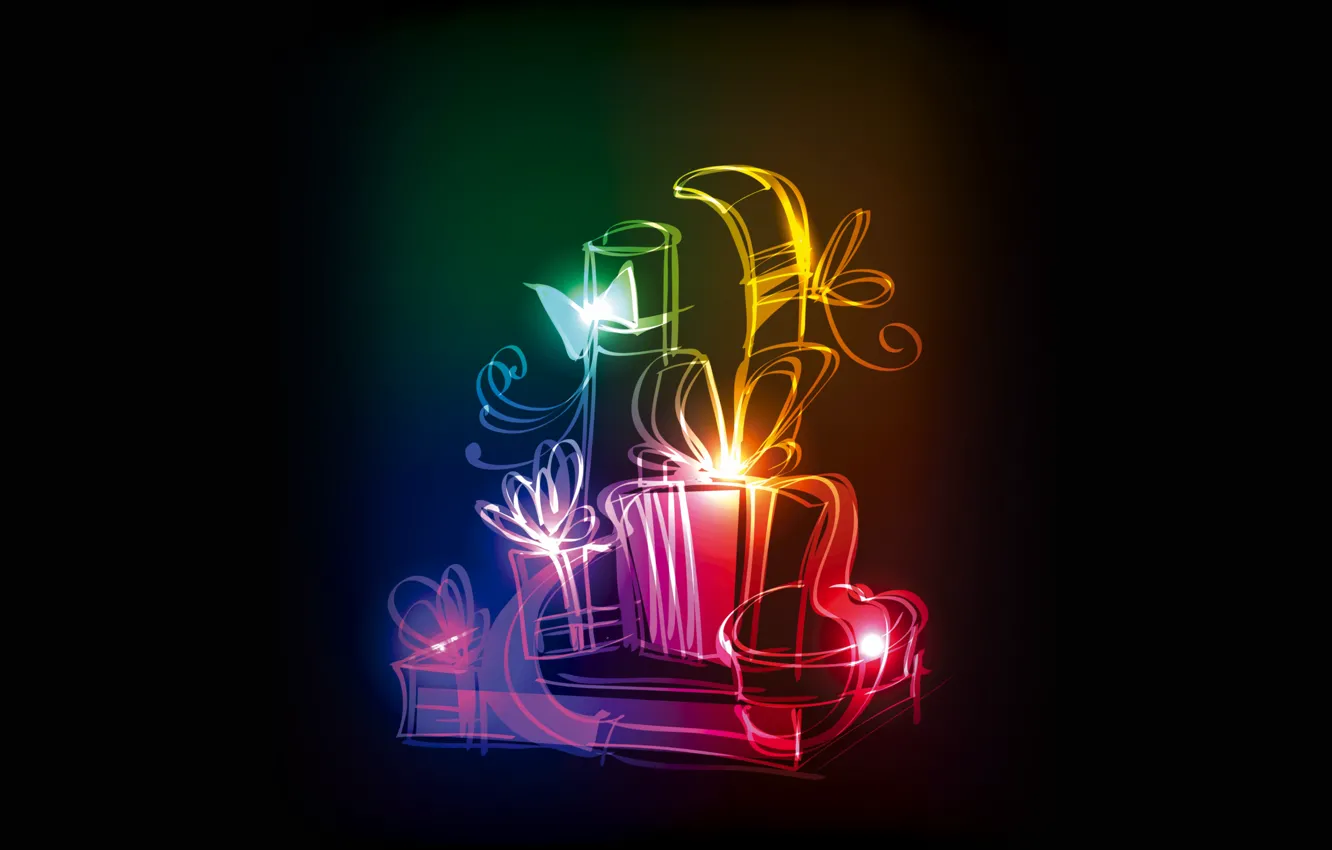 Photo wallpaper colors, gifts, christmas, neon, gifts, xmas