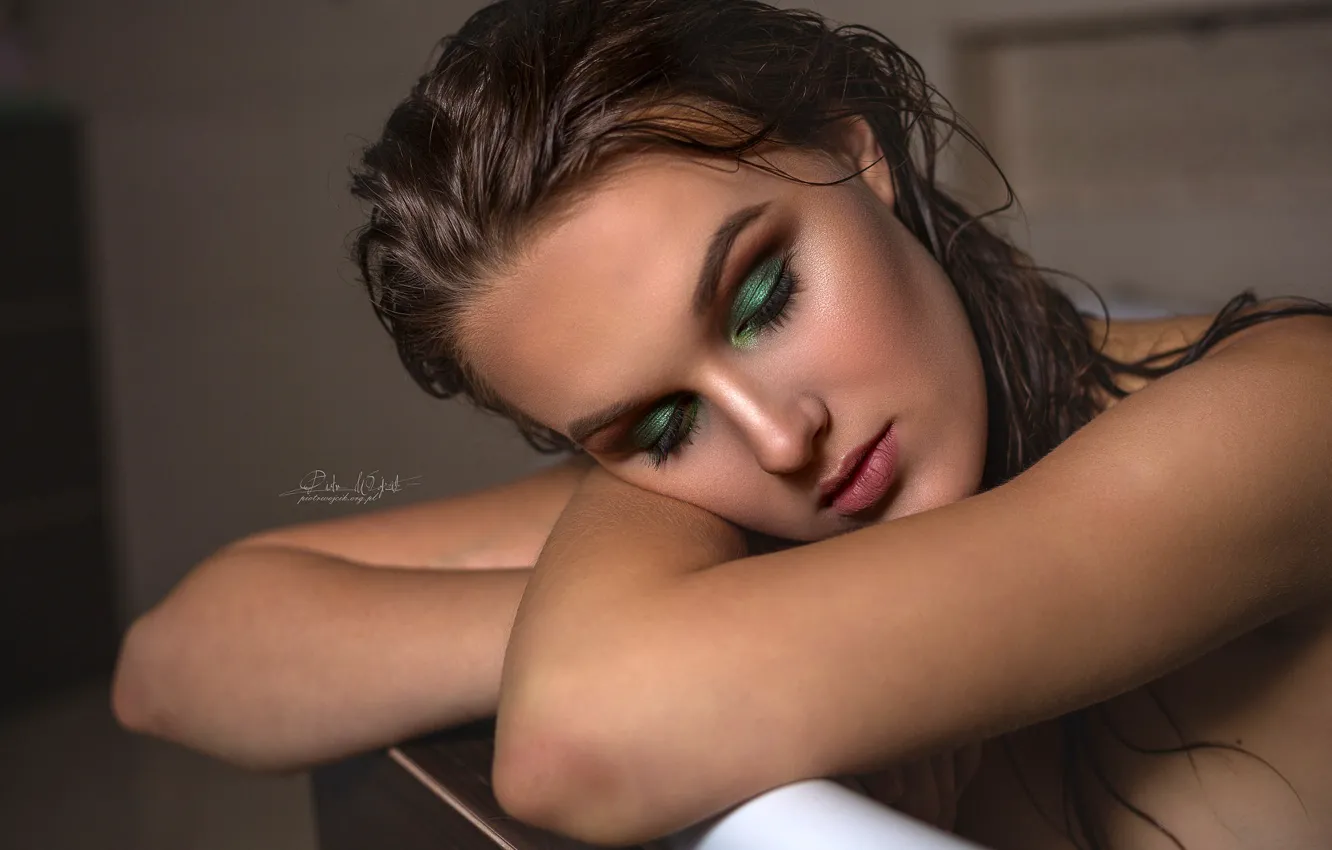 Photo wallpaper face, pose, model, portrait, hands, makeup, hairstyle, brown hair