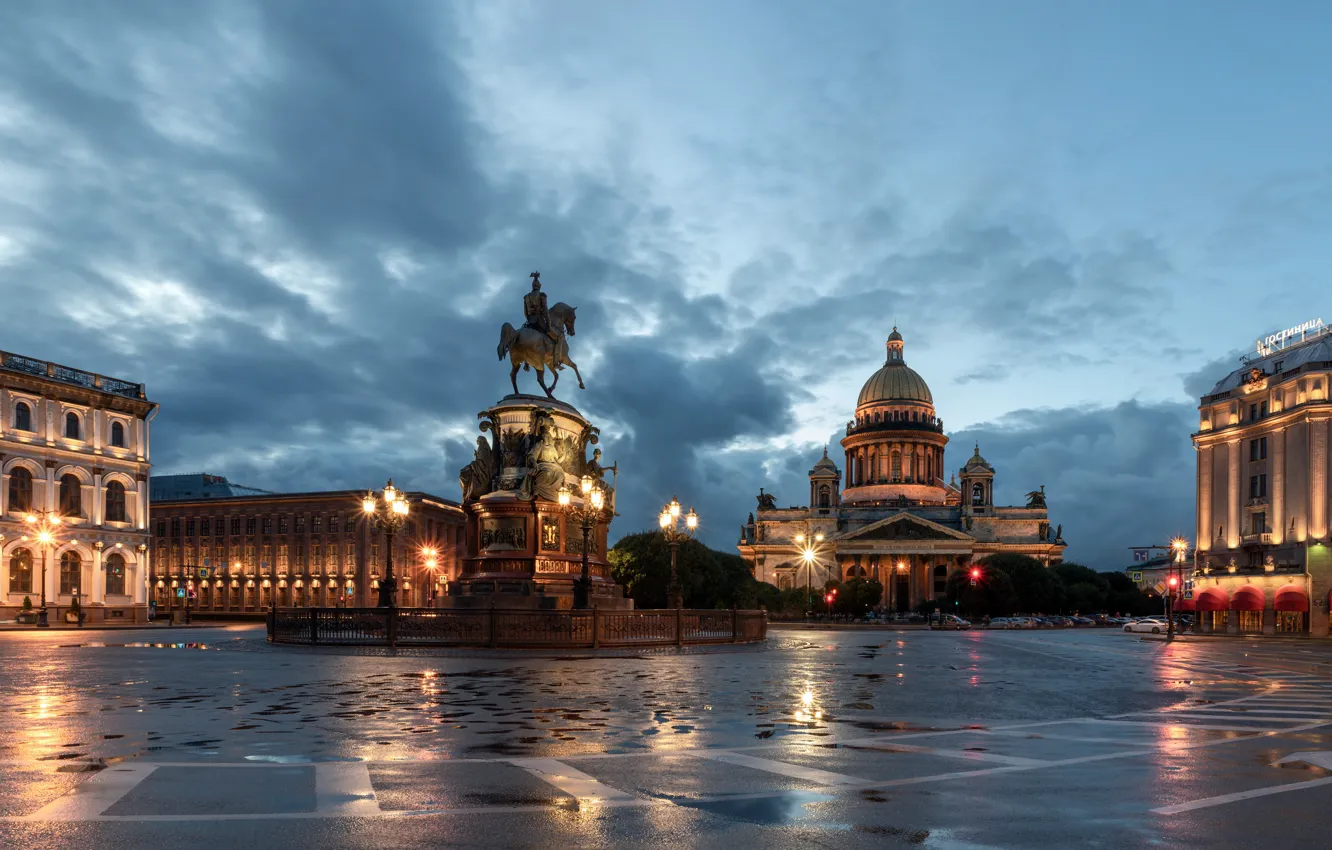 Photo wallpaper building, home, area, lights, Saint Petersburg, monument, Cathedral, St. Isaac's Cathedral