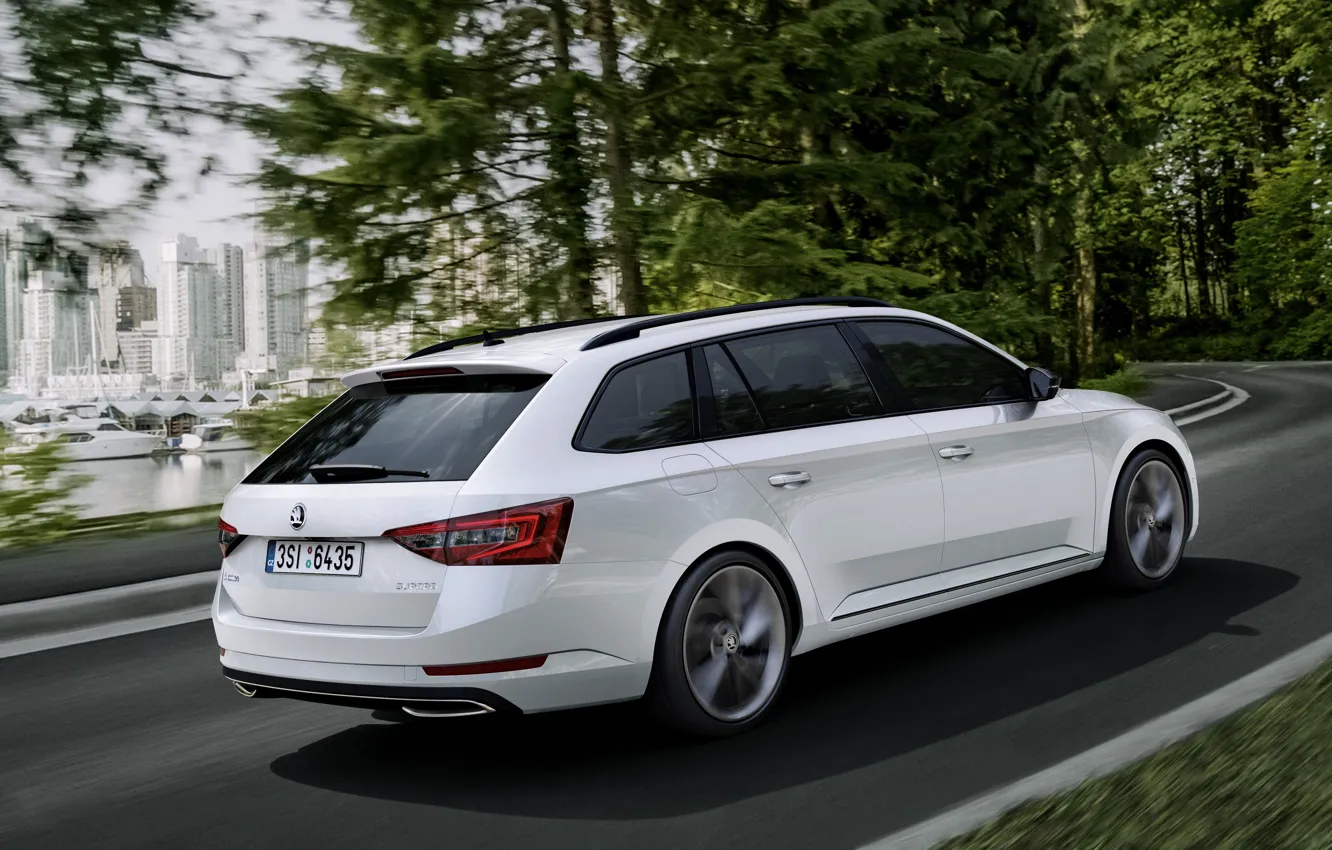 Photo wallpaper white, movement, Skoda, universal, Skoda, 2016, Sportline, Superb Combi