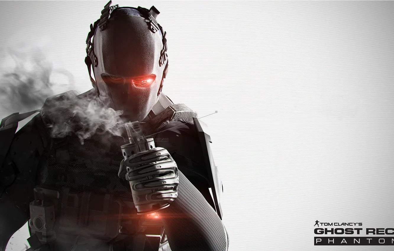 Photo wallpaper gun, game, soldier, armor, smoke, weapon, mask, Ghost Recon