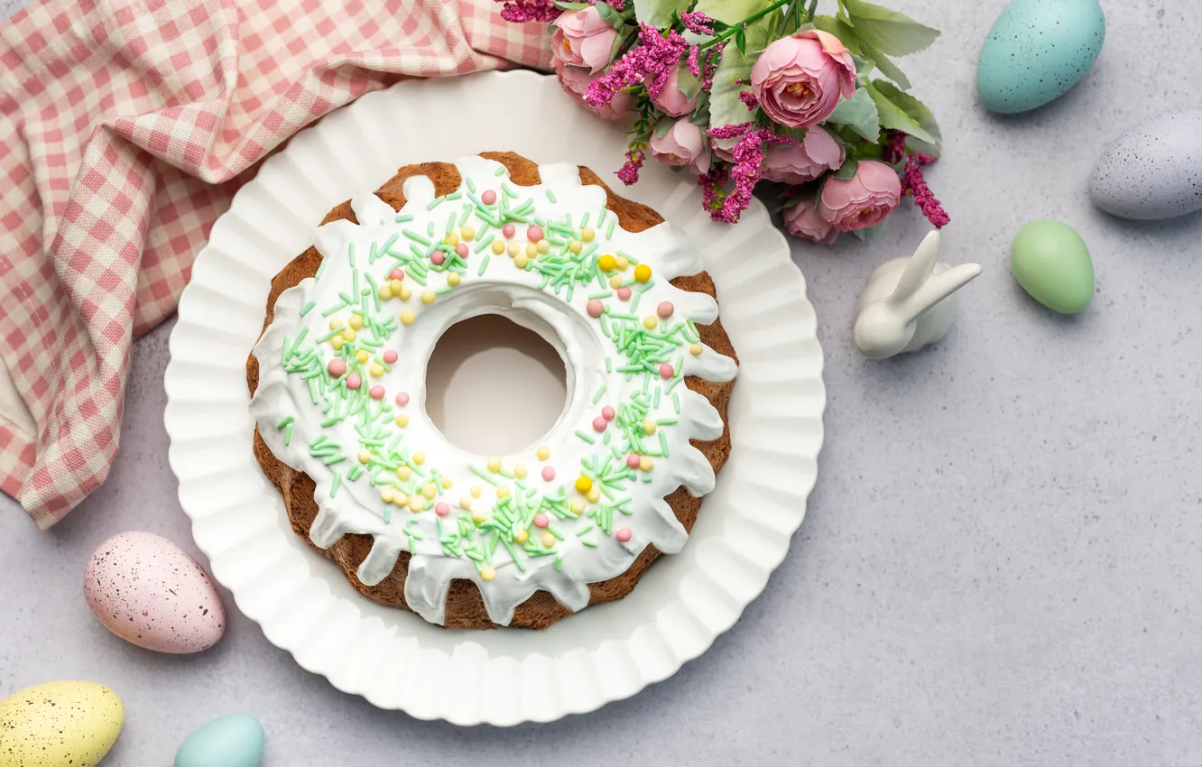 Photo wallpaper flowers, eggs, spring, colorful, Easter, cake, cake, flowers