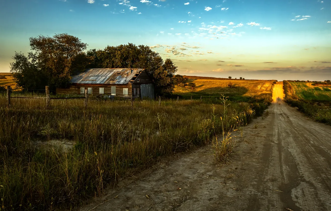 Photo wallpaper road, autumn, home, morning