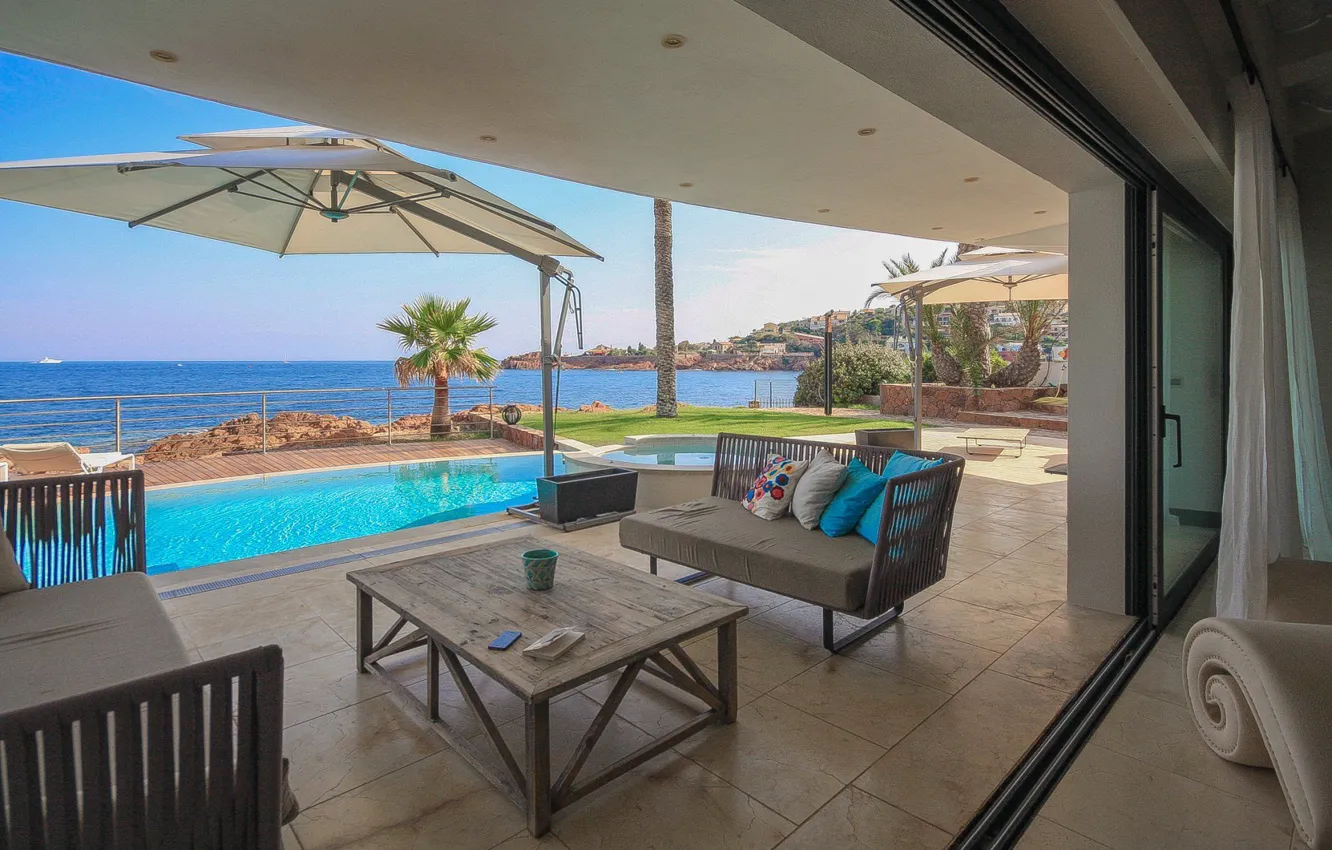 Photo wallpaper furniture, Villa, interior, pool, terrace, Cannes