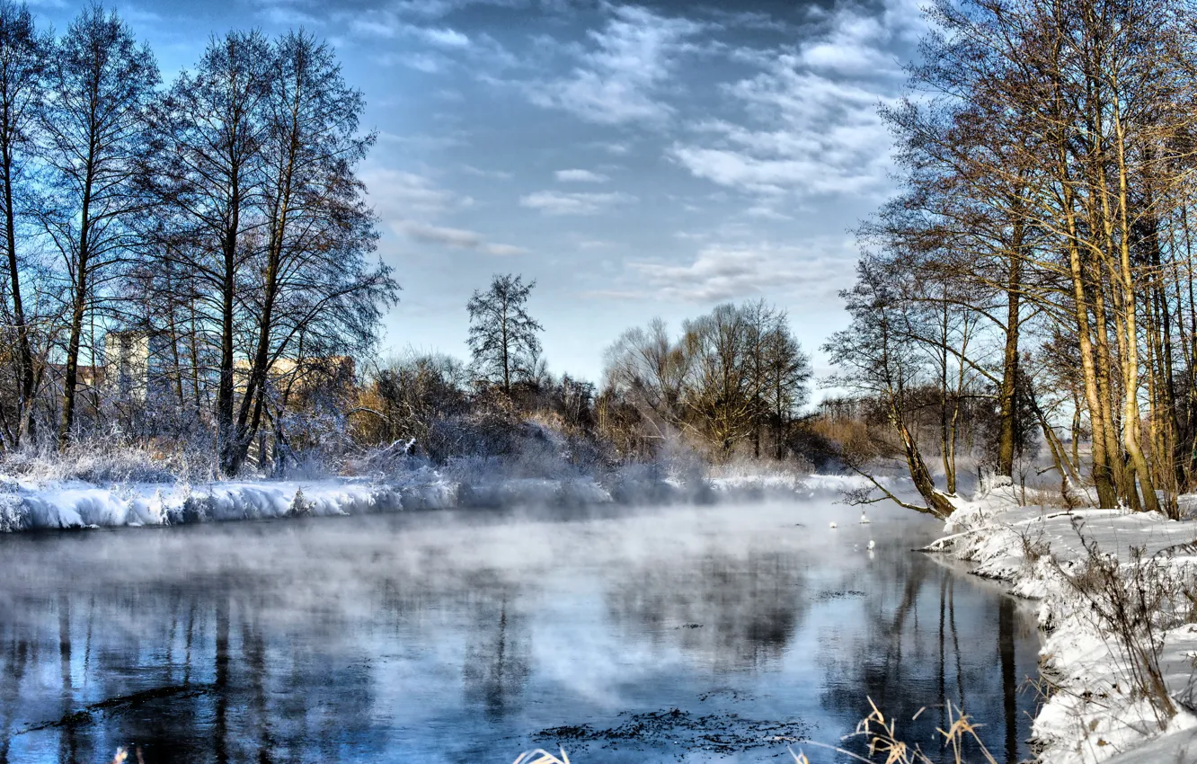 Photo wallpaper winter, the sky, water, frost