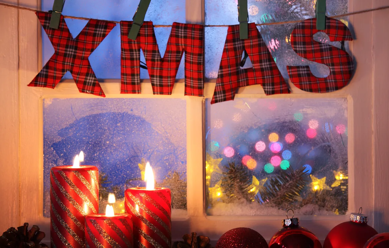 Photo wallpaper winter, snow, new year, Christmas, light, Christmas, night, window