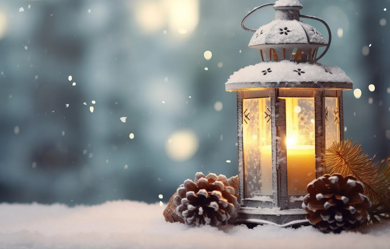 Photo wallpaper winter, snow, night, new year, Christmas, lights, Christmas, night