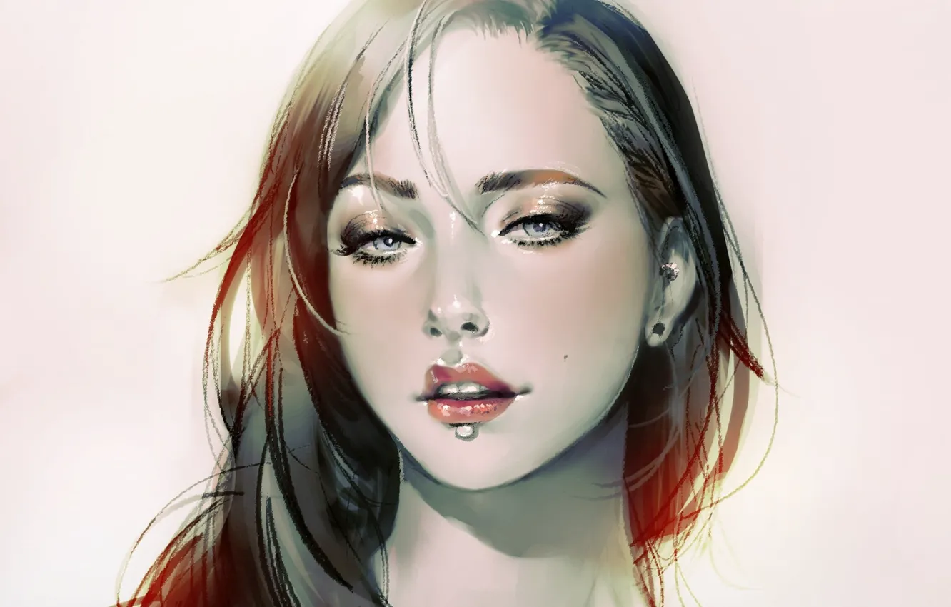 Photo wallpaper look, girl, face, background, hair, portrait, art