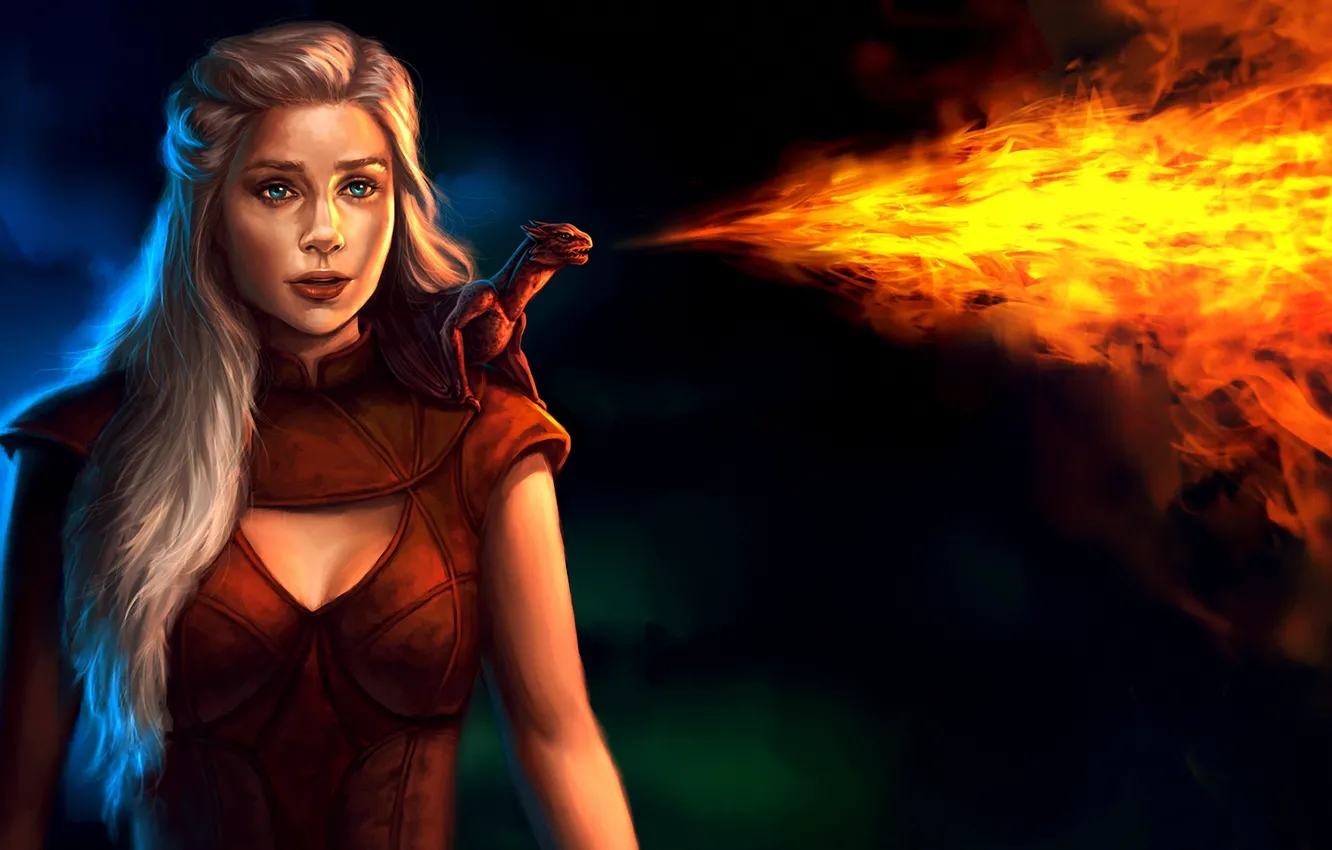 Photo wallpaper girl, lights, dragon, art, Game of Thrones