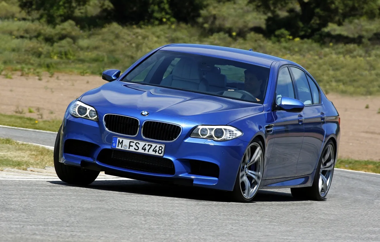 Photo wallpaper road, machine, blue, BMW, BMW, sedan, in motion, Boomer
