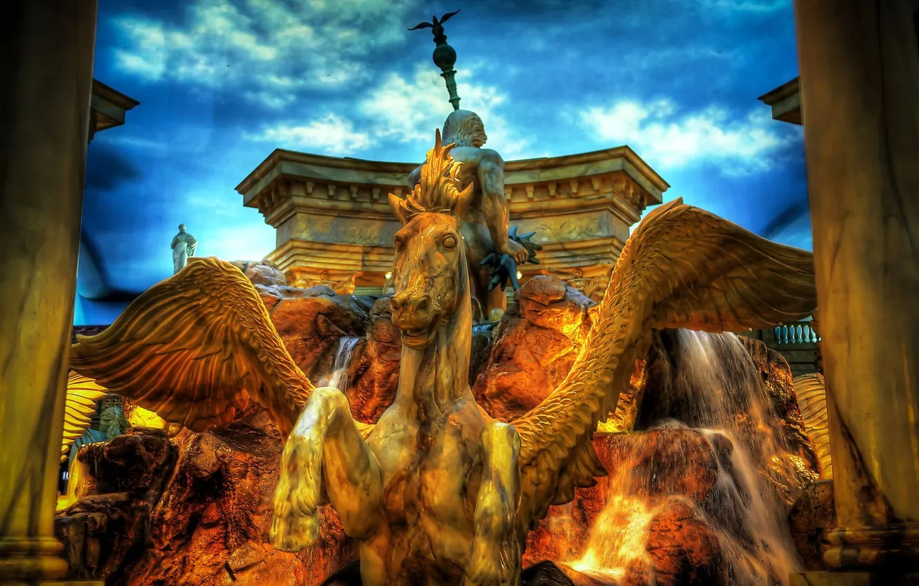 Photo wallpaper fountain, Pegasus, Caesars Palace, Las Vegas