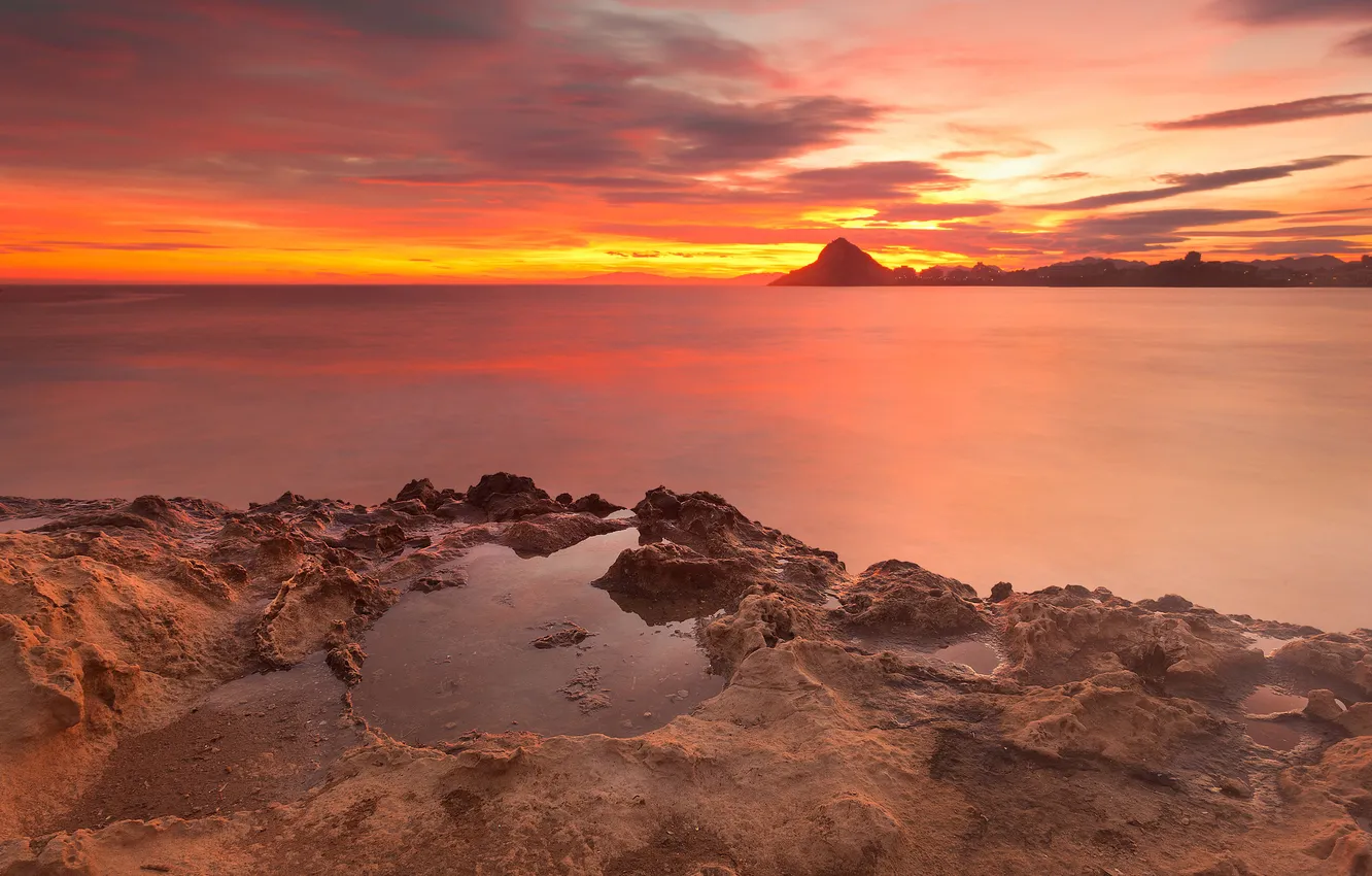 Photo wallpaper rocks, Spain, red sky, The Mediterranean sea, Murcia, Antonio Carrillo Lopez Photography, Aguilas