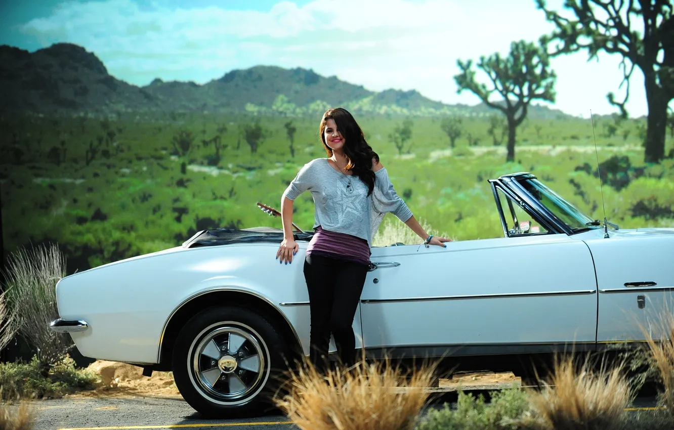 Photo wallpaper road, nature, smile, clothing, advertising, actress, brunette, singer