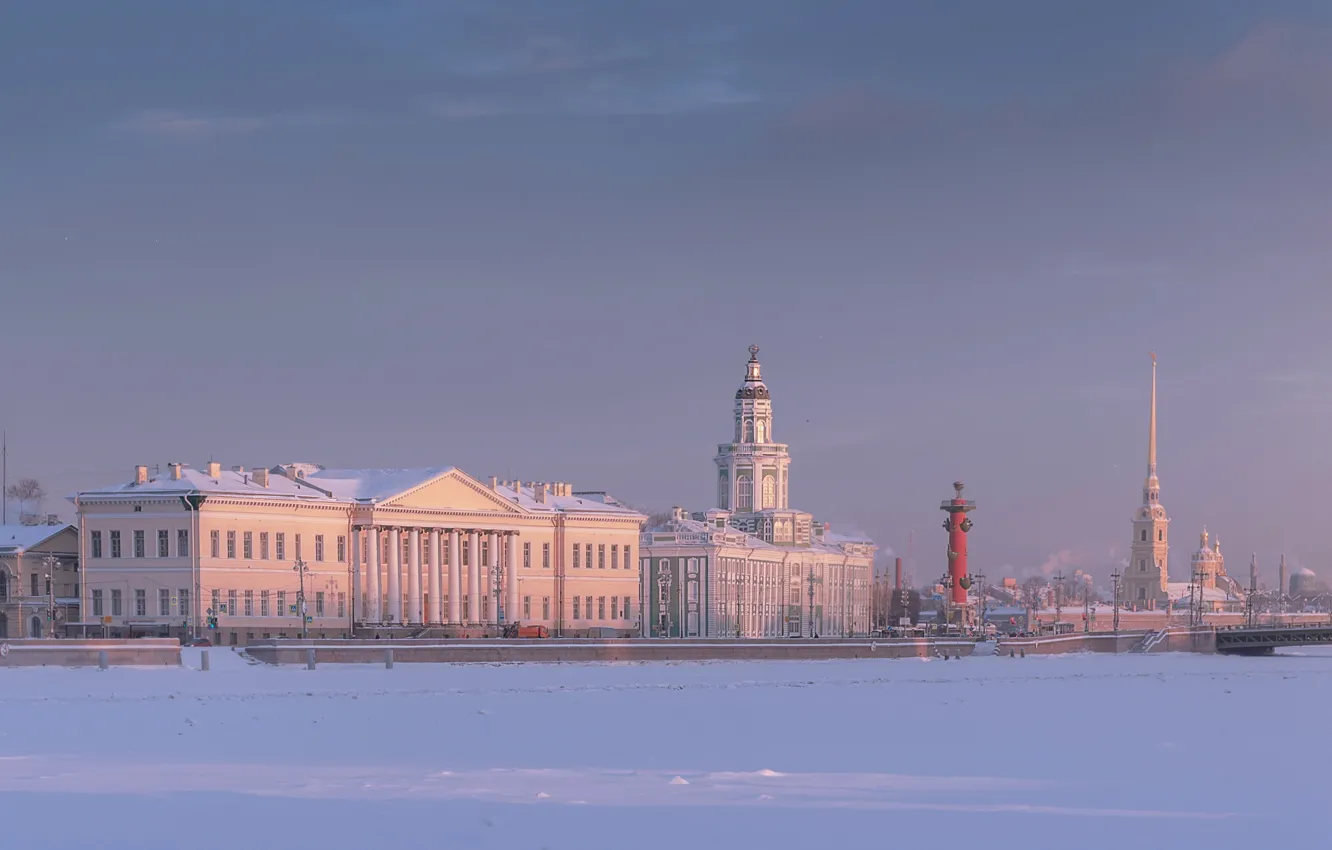 Photo wallpaper winter, snow, bridge, river, building, Saint Petersburg, Church, Eduard Gordeev