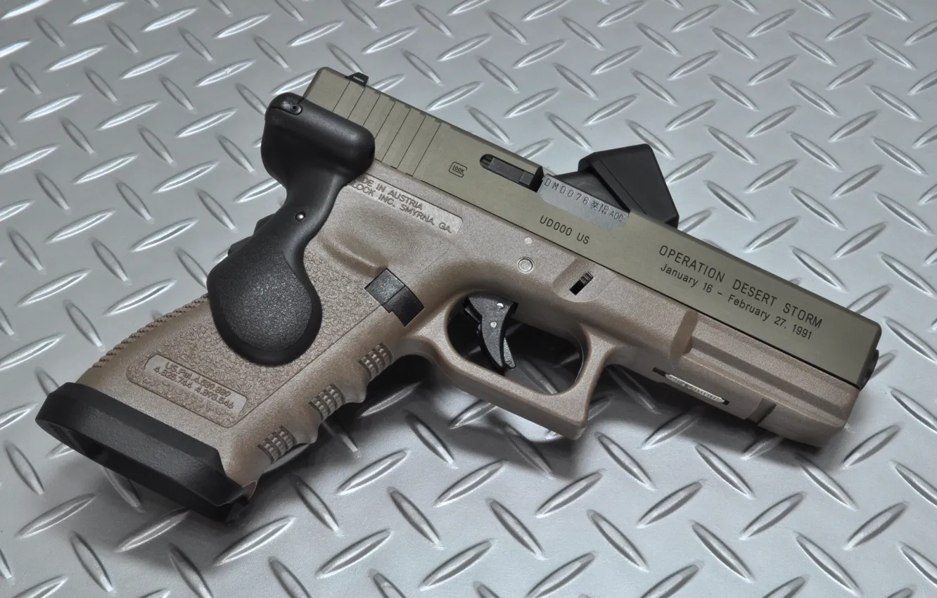 Photo wallpaper gun, weapons, background, Glock, self-loading