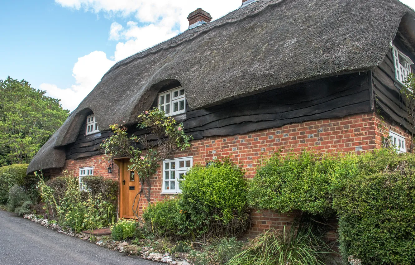 Photo wallpaper greens, the sky, village, cottage