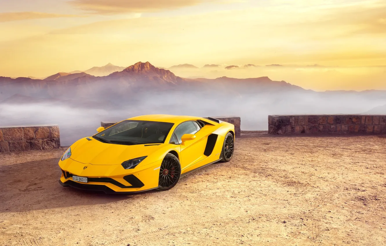 Photo wallpaper Lamborghini, Yellow, Supercar, Fast, Aventador S