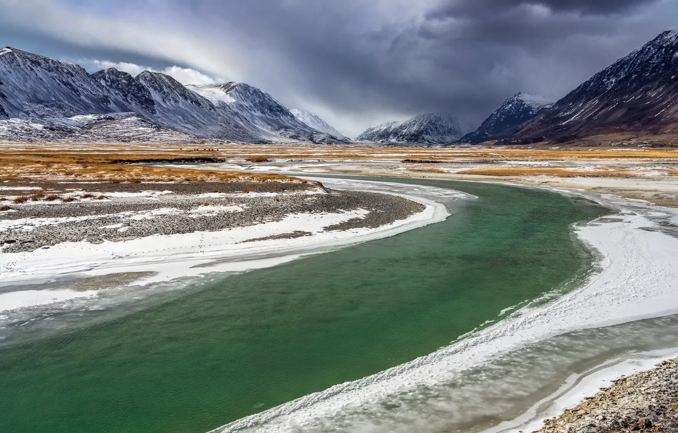 Photo wallpaper Snow, River, Mongolia