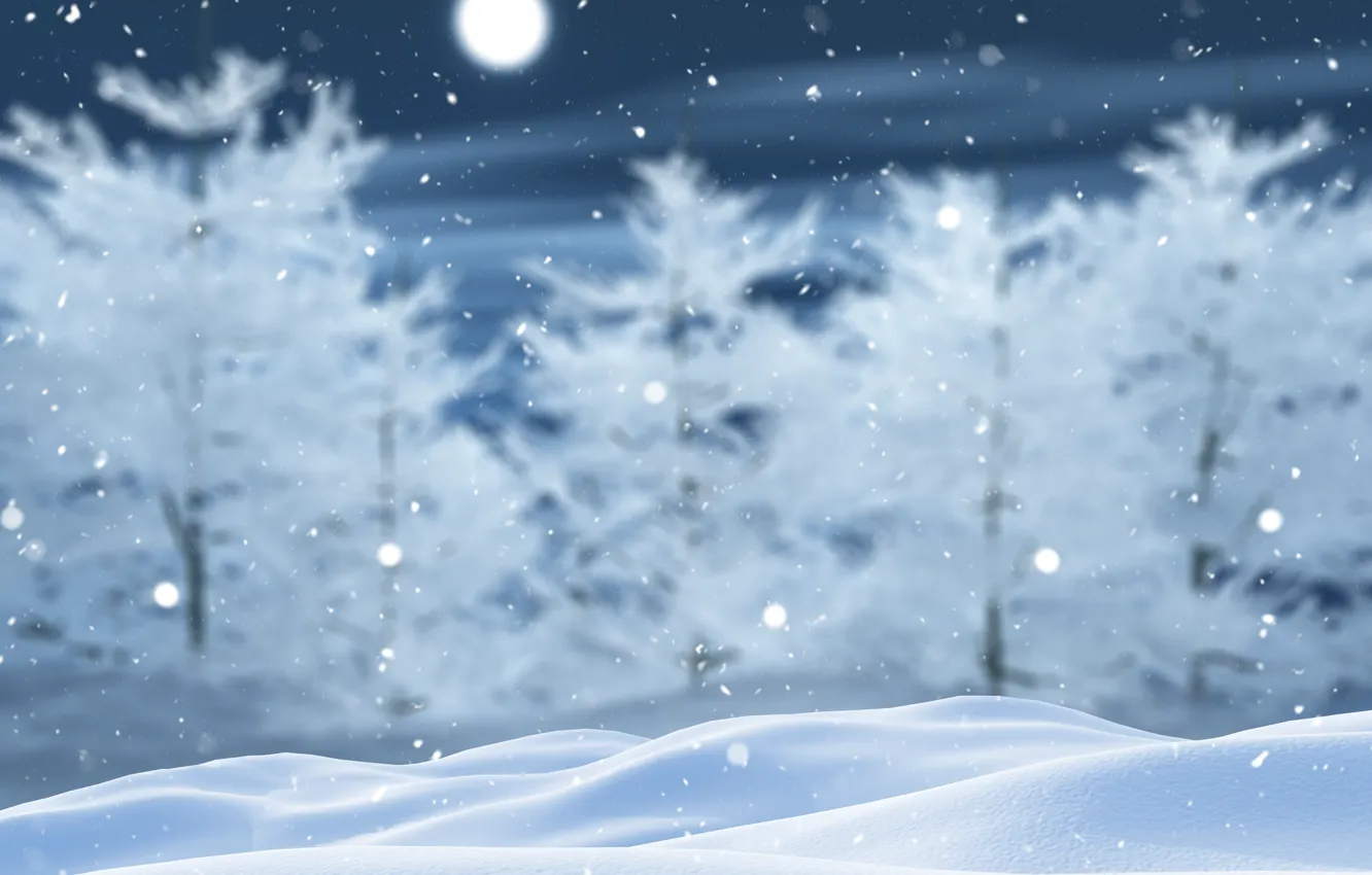 Photo wallpaper winter, forest, snow, night, the moon, texture, Christmas, the snow
