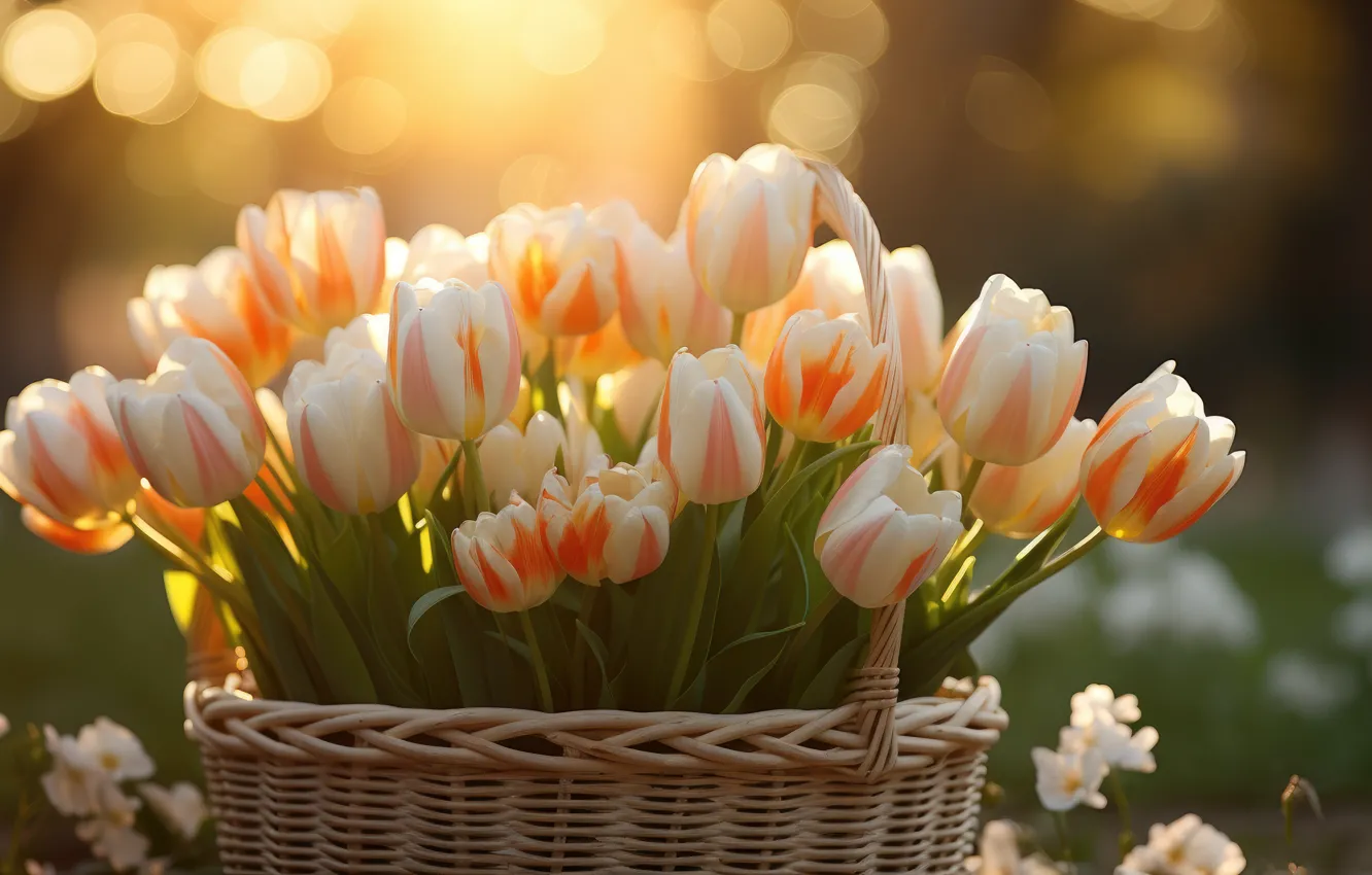 Photo wallpaper the sun, light, flowers, orange, nature, glade, bouquet, spring