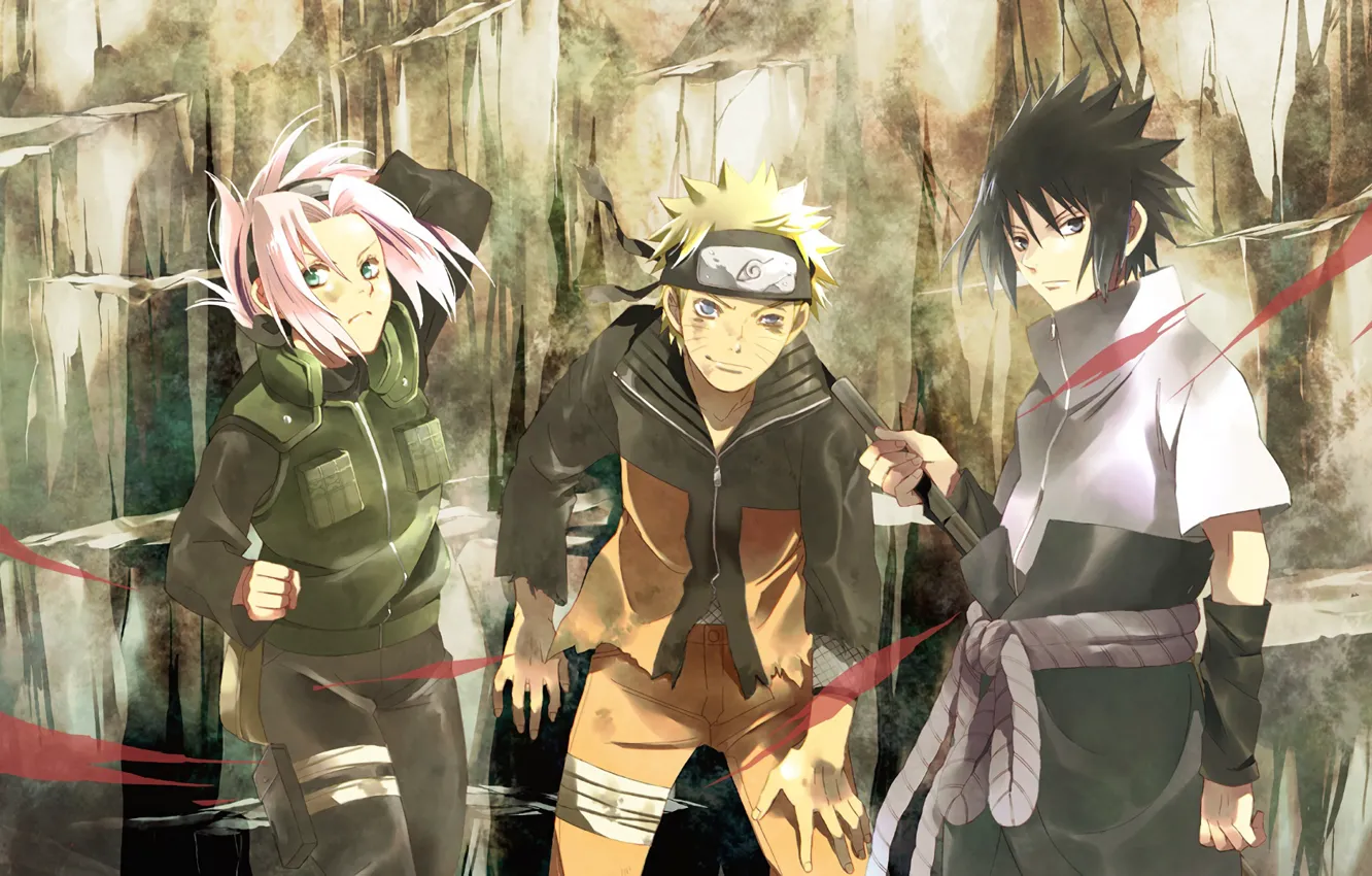 Photo wallpaper anime, Sakura, art, team, guys, Sasuke, Naruto, Naruto