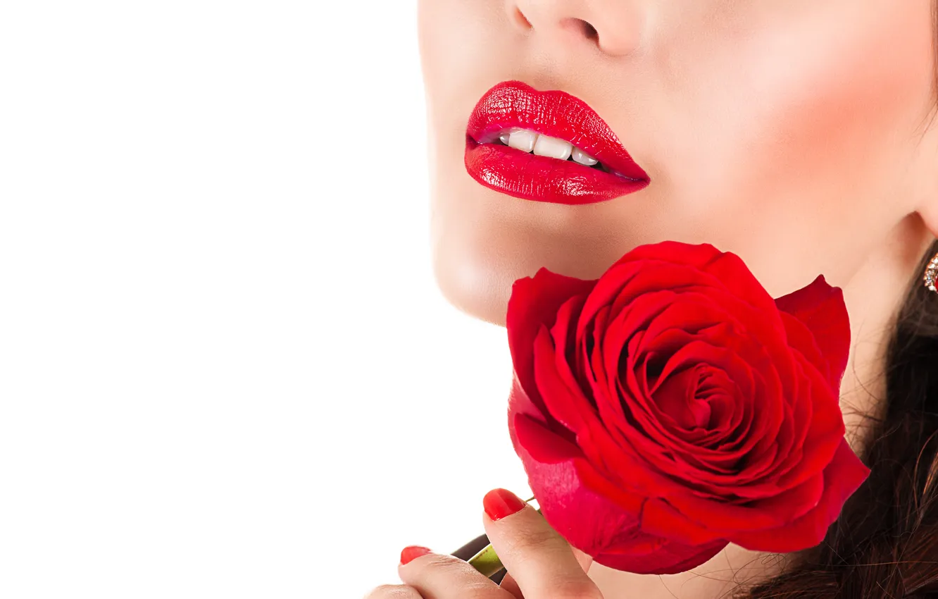 Photo wallpaper flower, girl, face, rose, makeup, lips, girl, rose