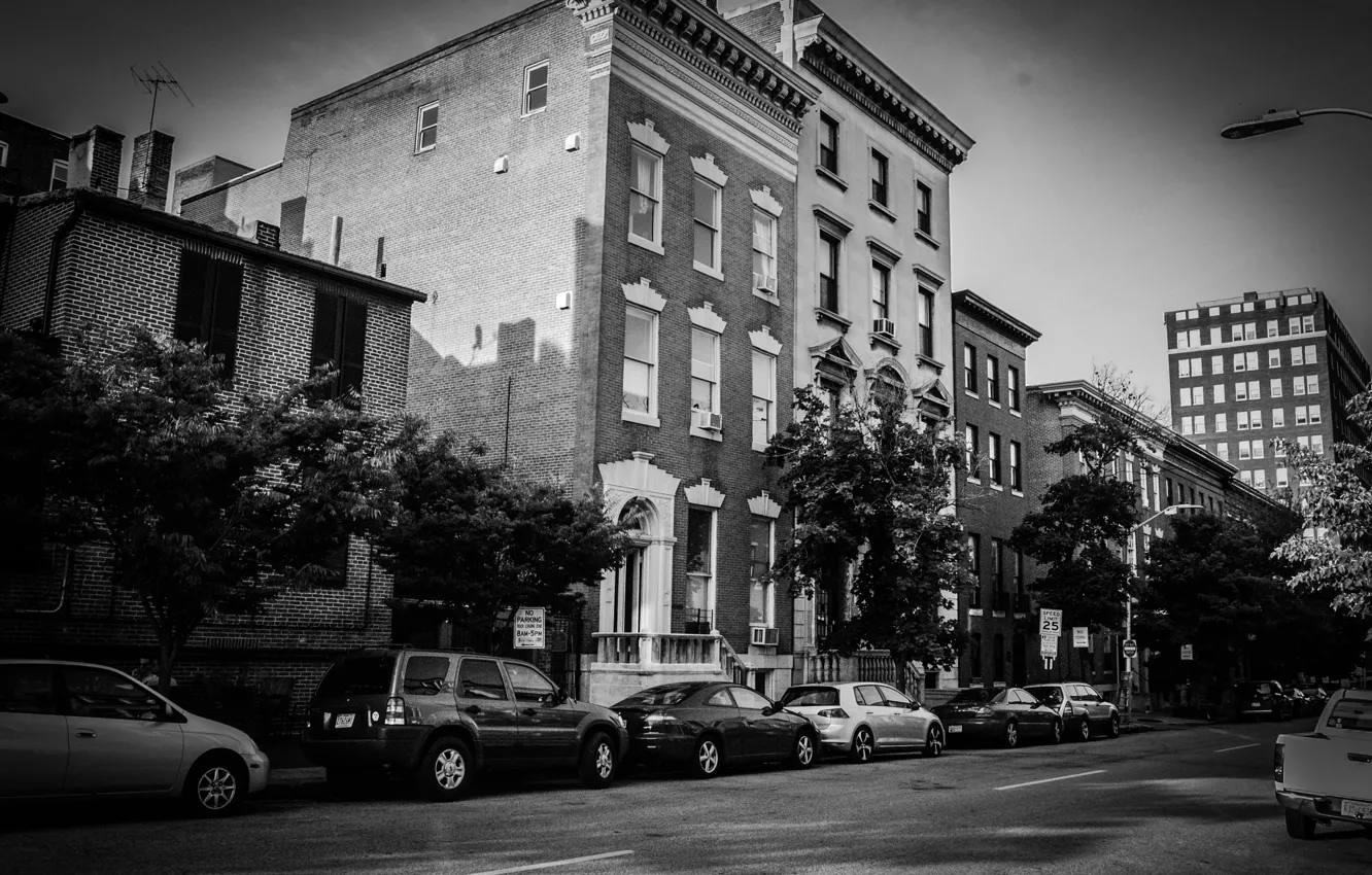 Photo wallpaper city, black and white, urban, Baltimore
