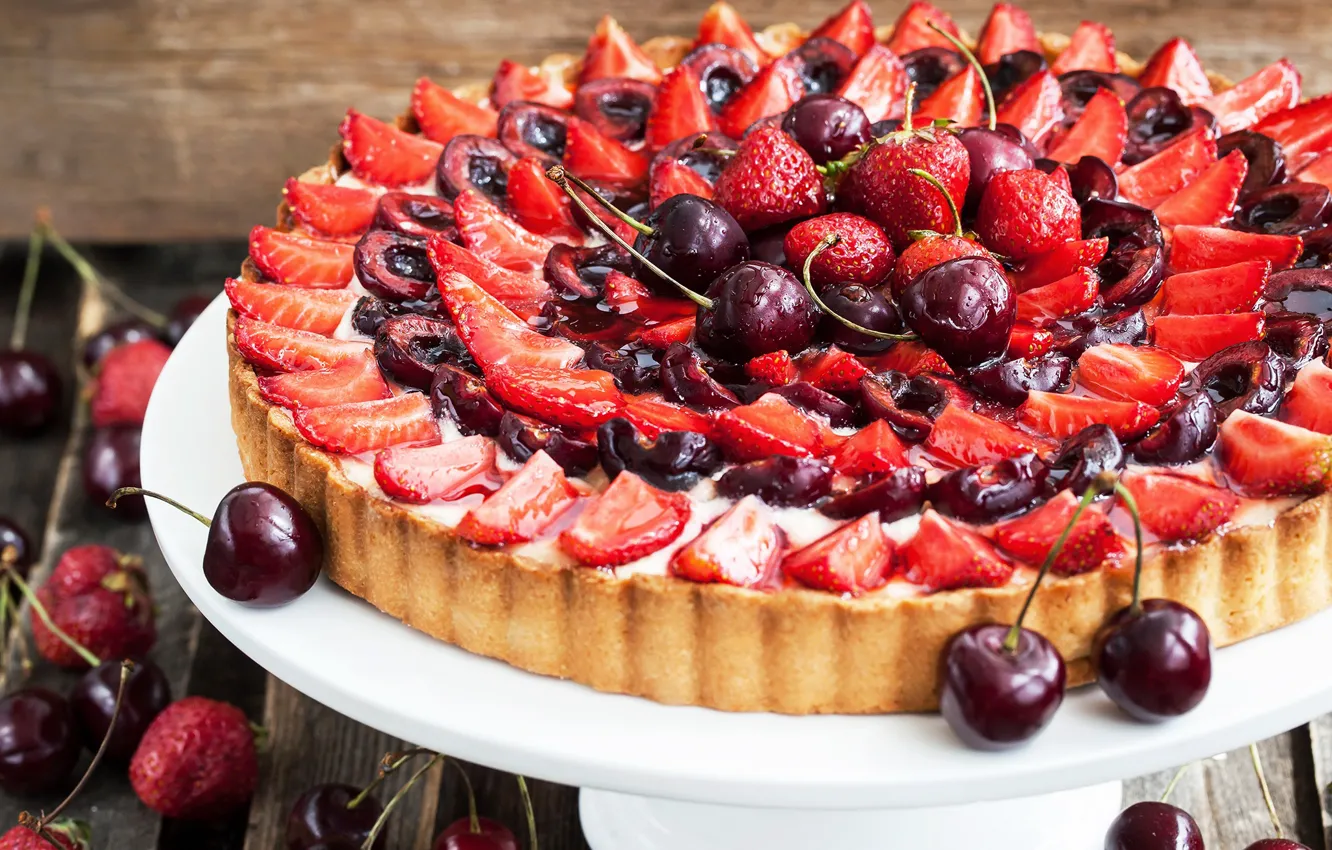 Photo wallpaper cherry, berries, strawberry, pie, cakes, sweet
