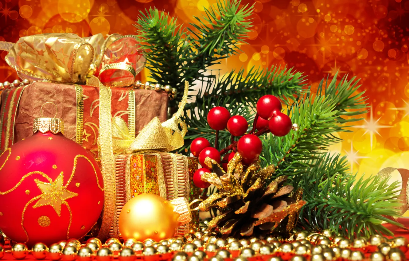 Photo wallpaper decoration, gift, Shine, new year, tape, Christmas balls