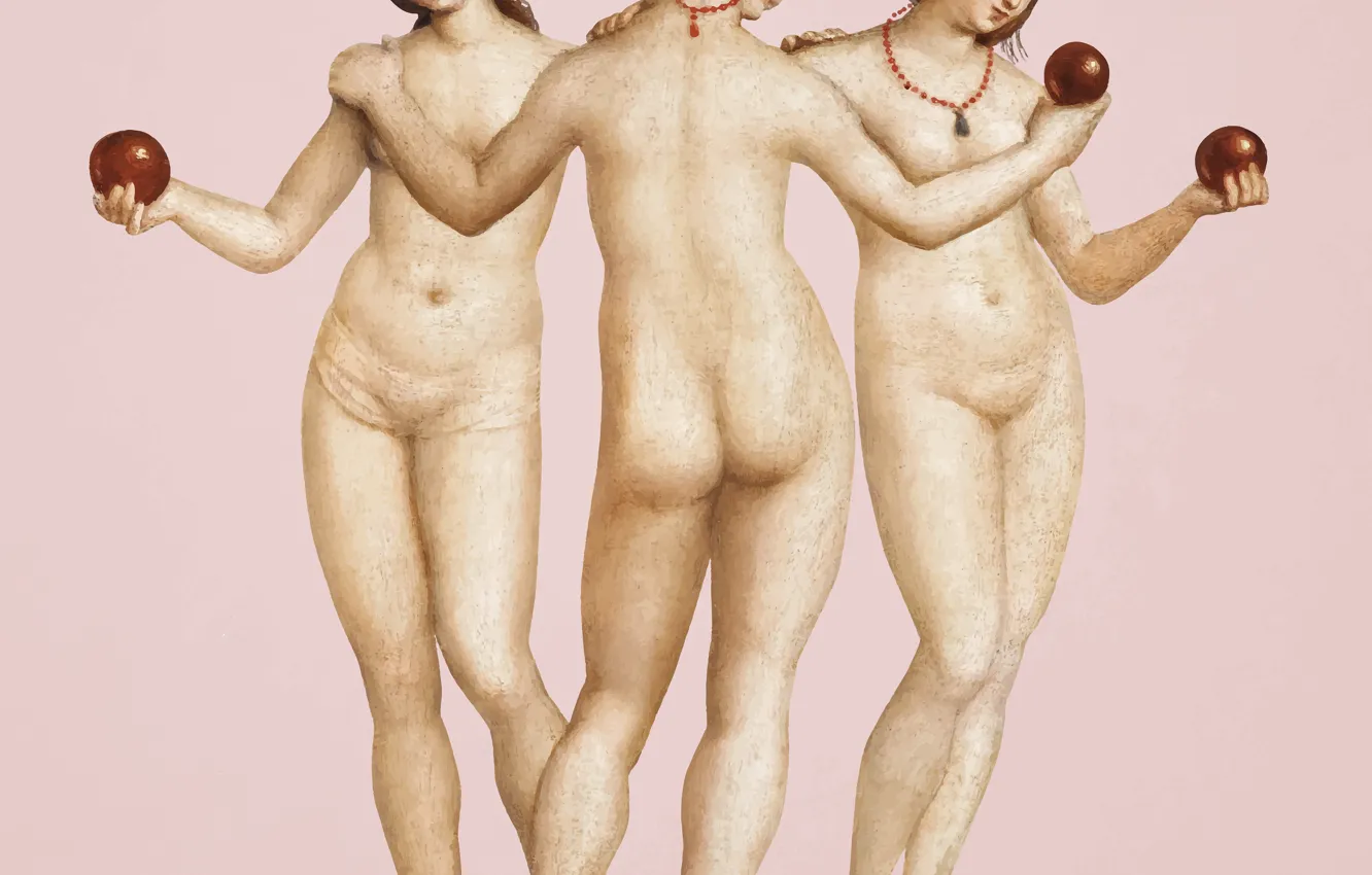 Photo wallpaper girl, collage, naked, picture, three, naked, Raffaello Sanzio, Raphael