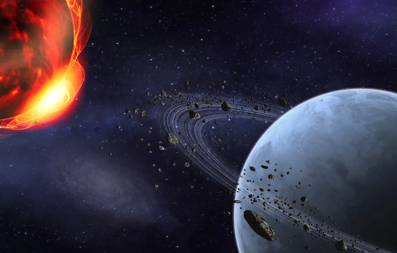Photo wallpaper stars, light, the universe, planet, asteroids, ring