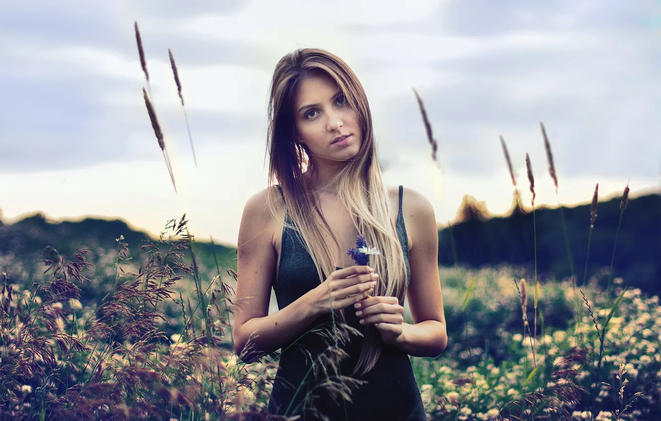 Photo wallpaper girl, flowers, nature