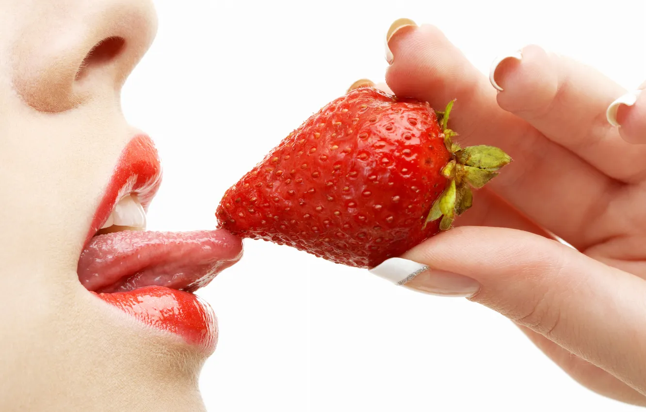 Photo wallpaper language, Girl, strawberry