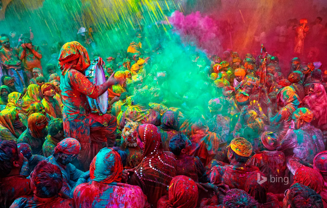 Photo wallpaper paint, people, spring, India, festival, Holi Festival