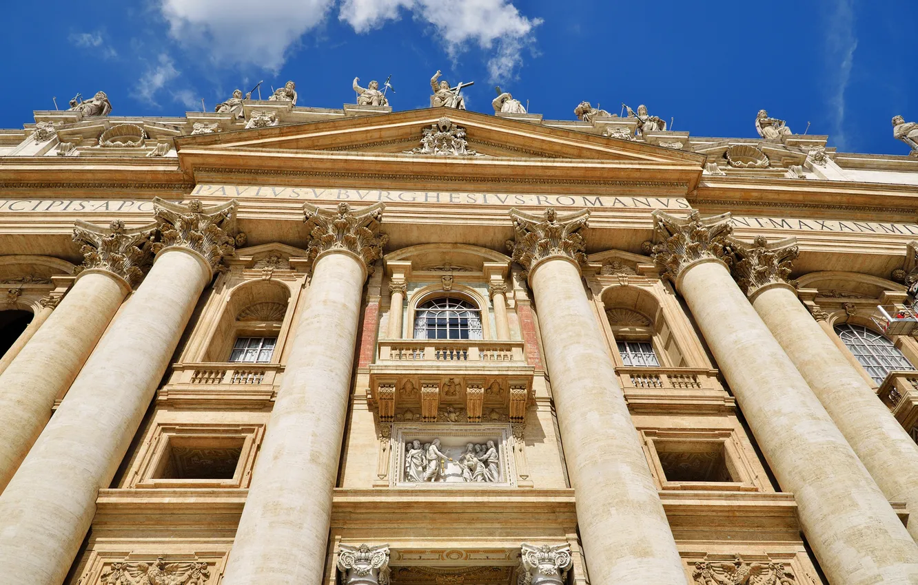Photo wallpaper the sky, columns, statue, facade, The Vatican, St. Peter's Cathedral
