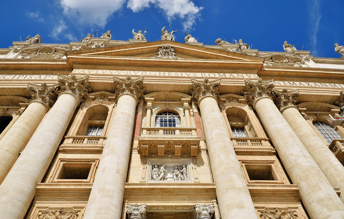 Photo wallpaper the sky, columns, statues, facade, The Vatican, St. Peter's Cathedral