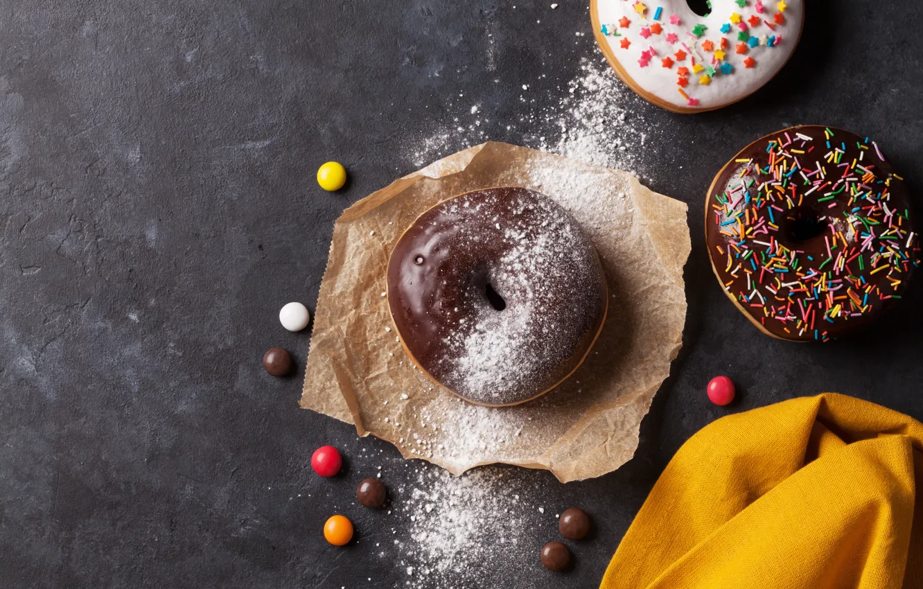 Photo wallpaper donuts, glaze, powder, donuts, chocalate