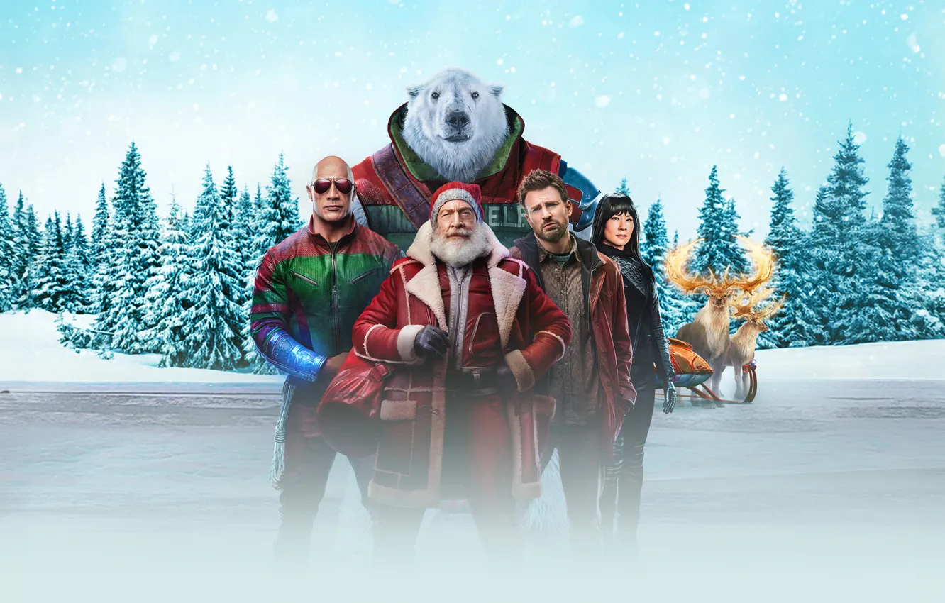 Photo wallpaper background, deer, fantasy, polar bear, poster, Dwayne Johnson, Dwayne Johnson, Chris Evans