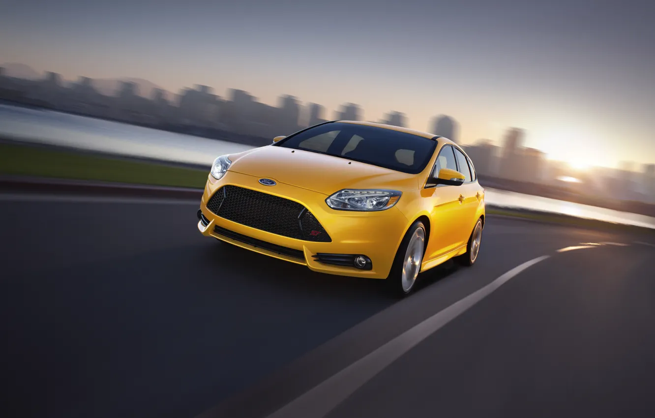 Photo wallpaper Ford, Focus, yellow, Sport, Hatchback