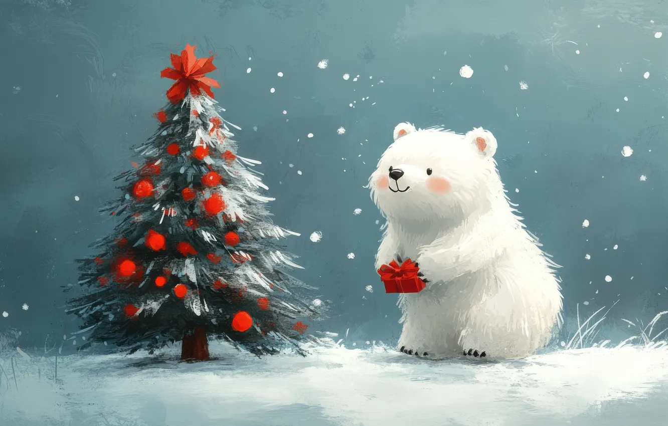 Photo wallpaper winter, balls, snow, gift, glade, new year, Christmas, the snow