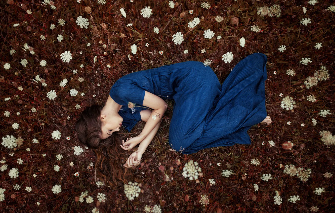 Photo wallpaper girl, flowers, pose, mood, dress, Monica Lazar