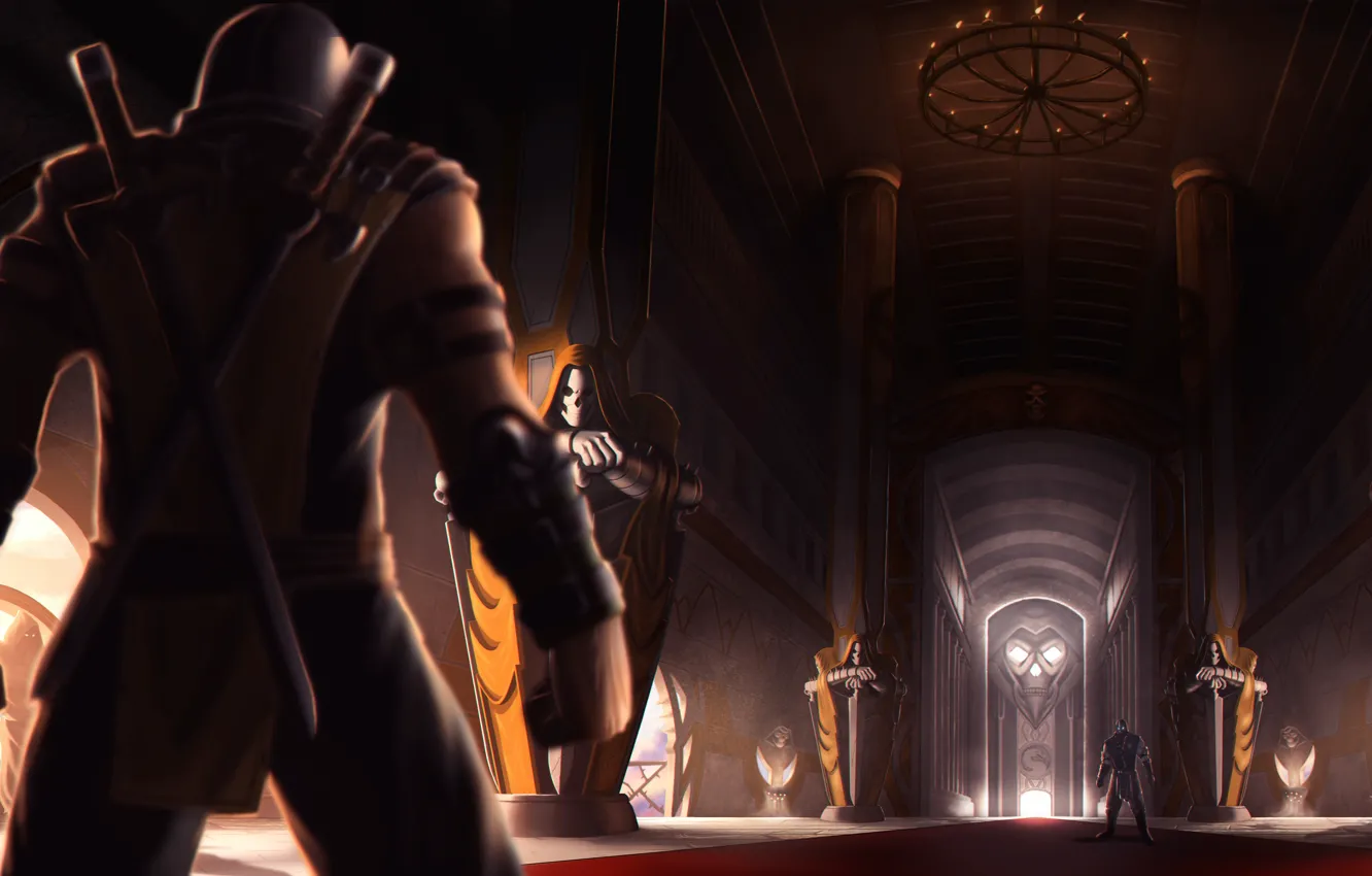 Photo wallpaper art, hall, fighter, ninja, Mortal Kombat, Scorpion, sub zero