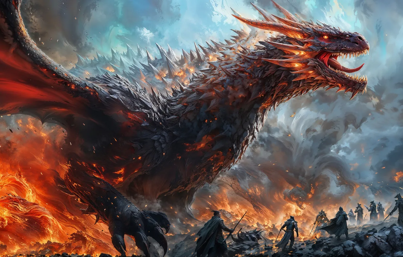 Photo wallpaper claws, horror, chaos, cruise, giant, fire-breathing dragon, the ashes, the dragon's mouth