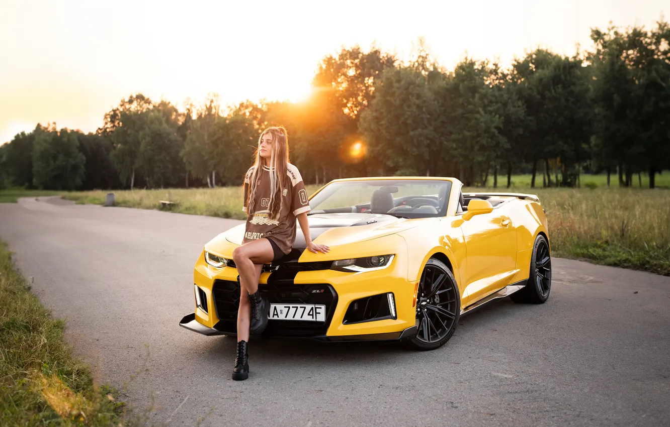 Photo wallpaper car, girl, woman, Convertible