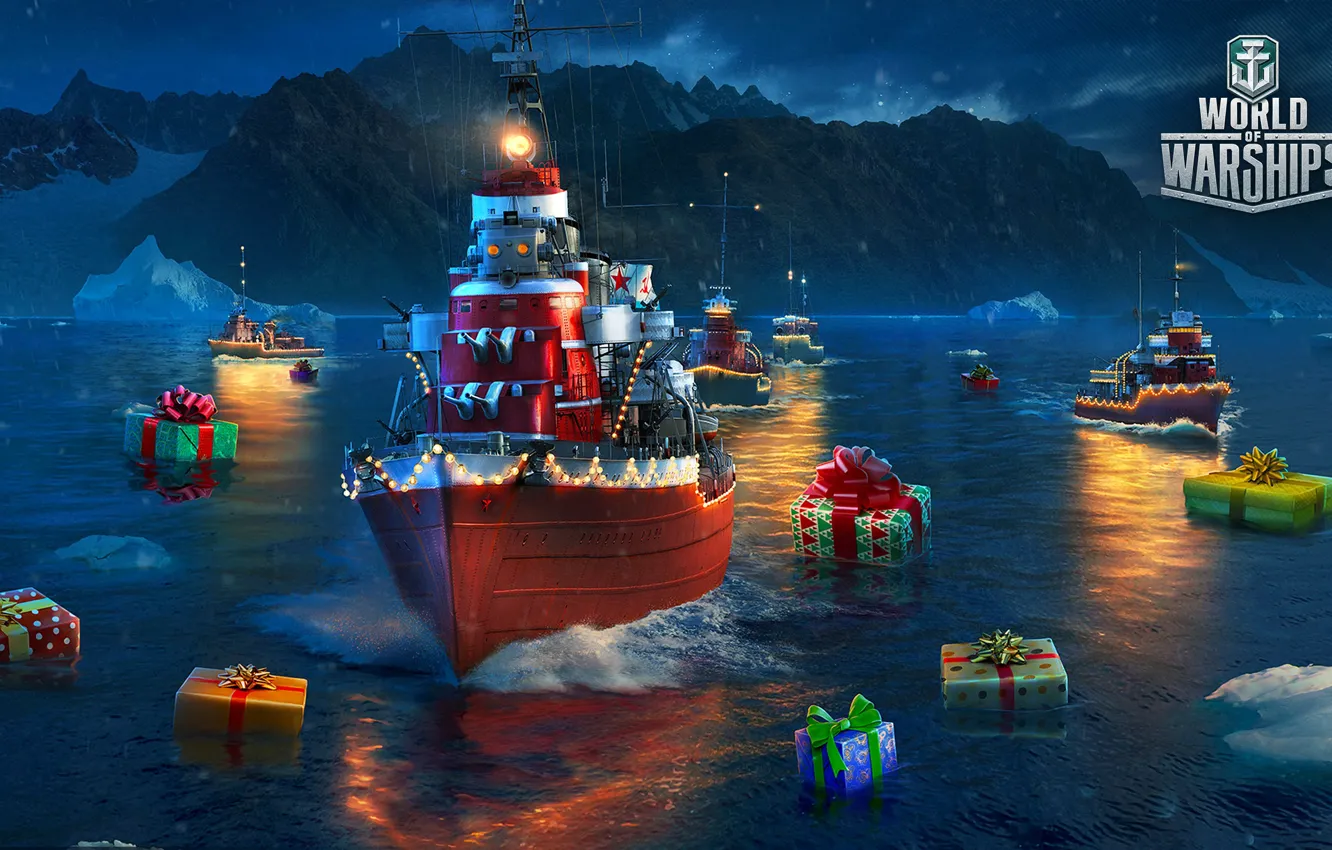 Photo wallpaper sea, rocks, the game, ships, gifts, World Of Warship, The world of ships
