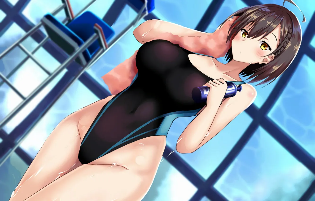 Photo wallpaper girl, sexy, boobs, anime, beautiful, pretty, brunette, erotic