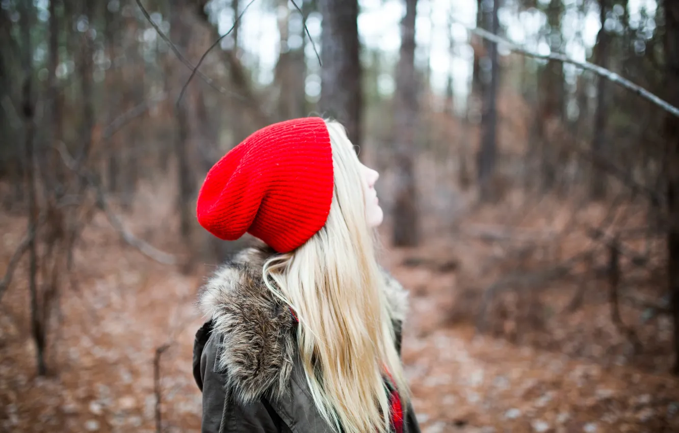 Photo wallpaper autumn, hat, blonde, red